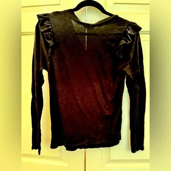 Elan Sz M Black Ruffle Sleeve V-Neck Top - Picture 3 of 5